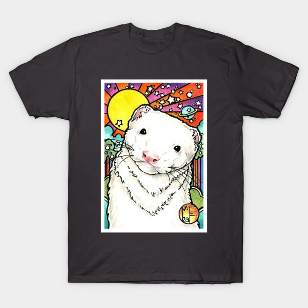 Sunny Happy Ferret - White Outlined Version T-Shirt by Nat Ewert Art